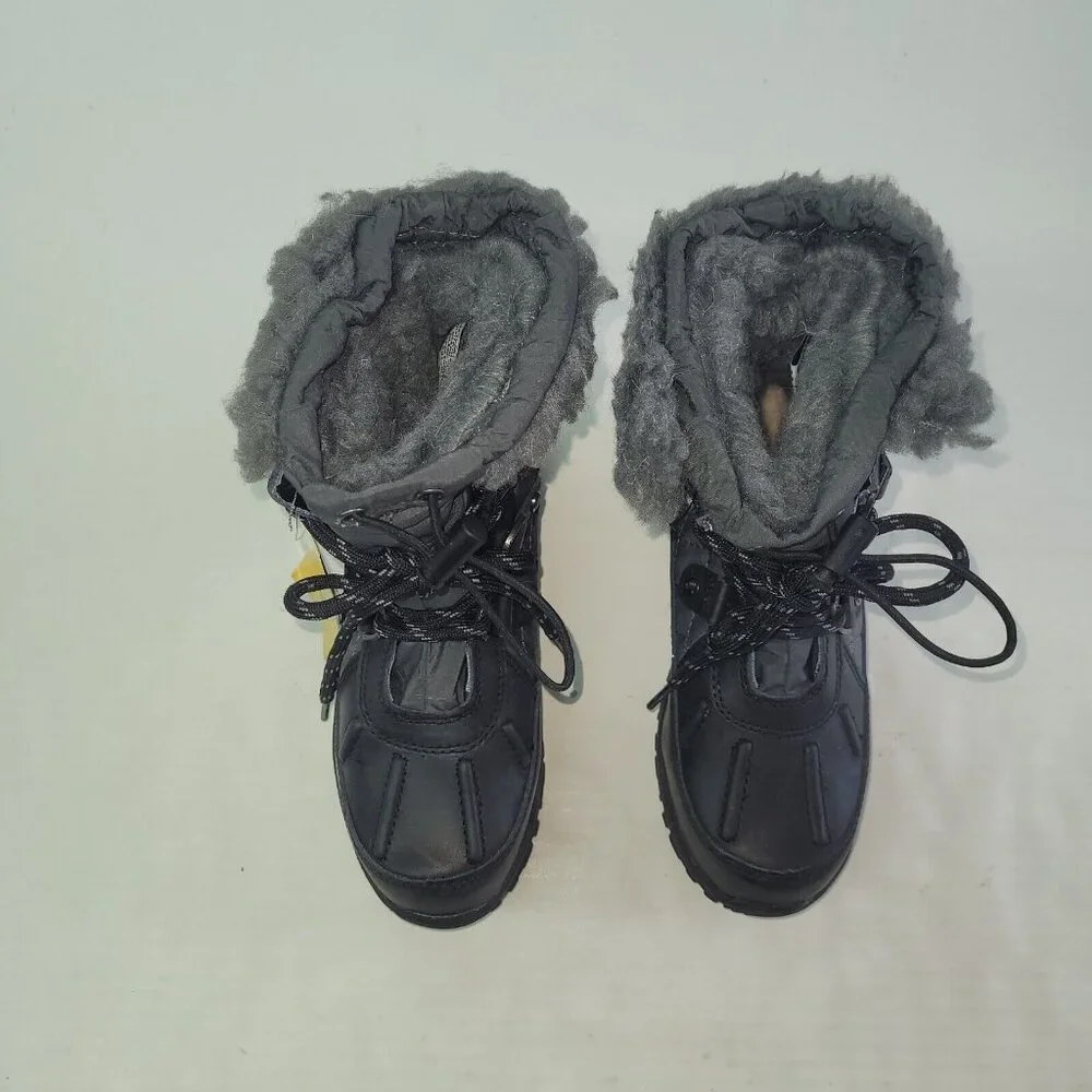 Bearpaw Boot Youth Size 1 Black Bethany Waterproof Leather Wool Blend Lining New